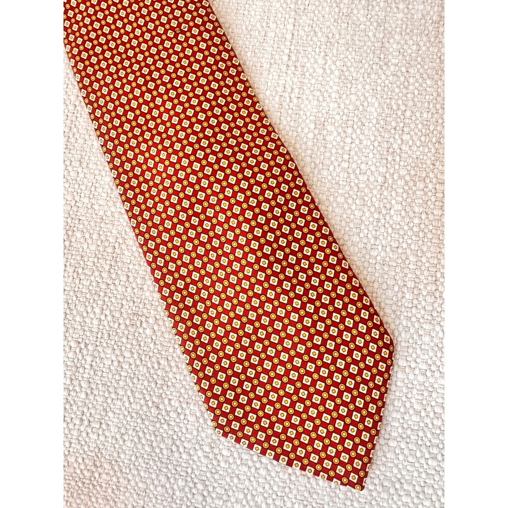 RR‎ Richel Barcelona Mens Silk Tie Red Gold Geometric  Handmade in Spain NWT